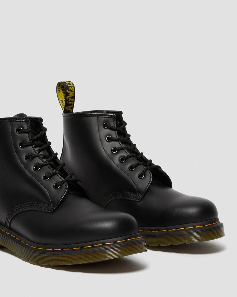 Black Men's Dr Martens 101 Yellow Stitch Smooth Leather Ankle Boots | CA 413HAP